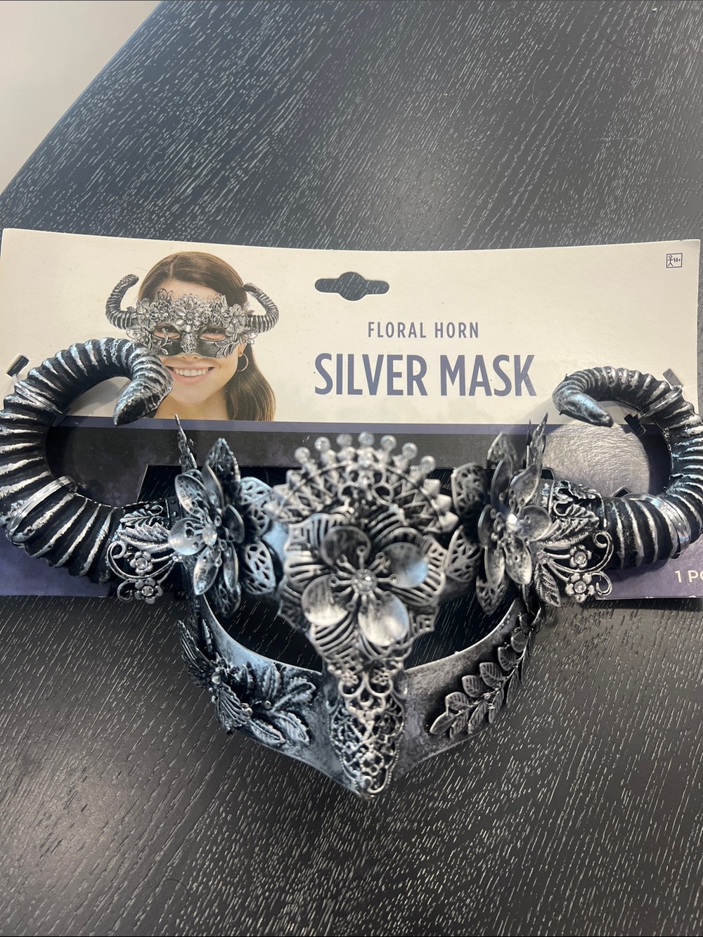 Silver Floral Horn Mask by